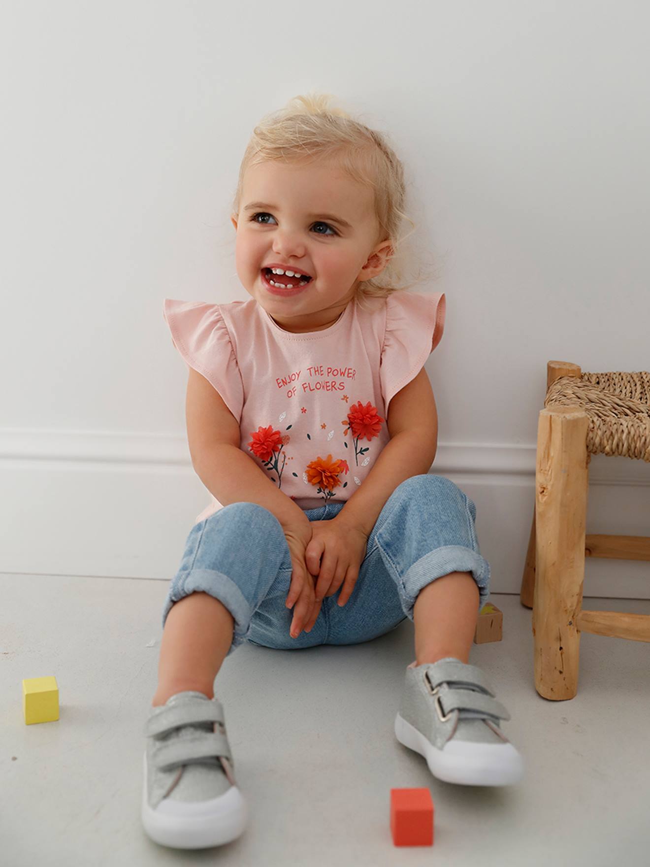 Vertbaudet Mädchen Baby T-Shirt, 3D-Blumen Oeko-Tex - wollweiß