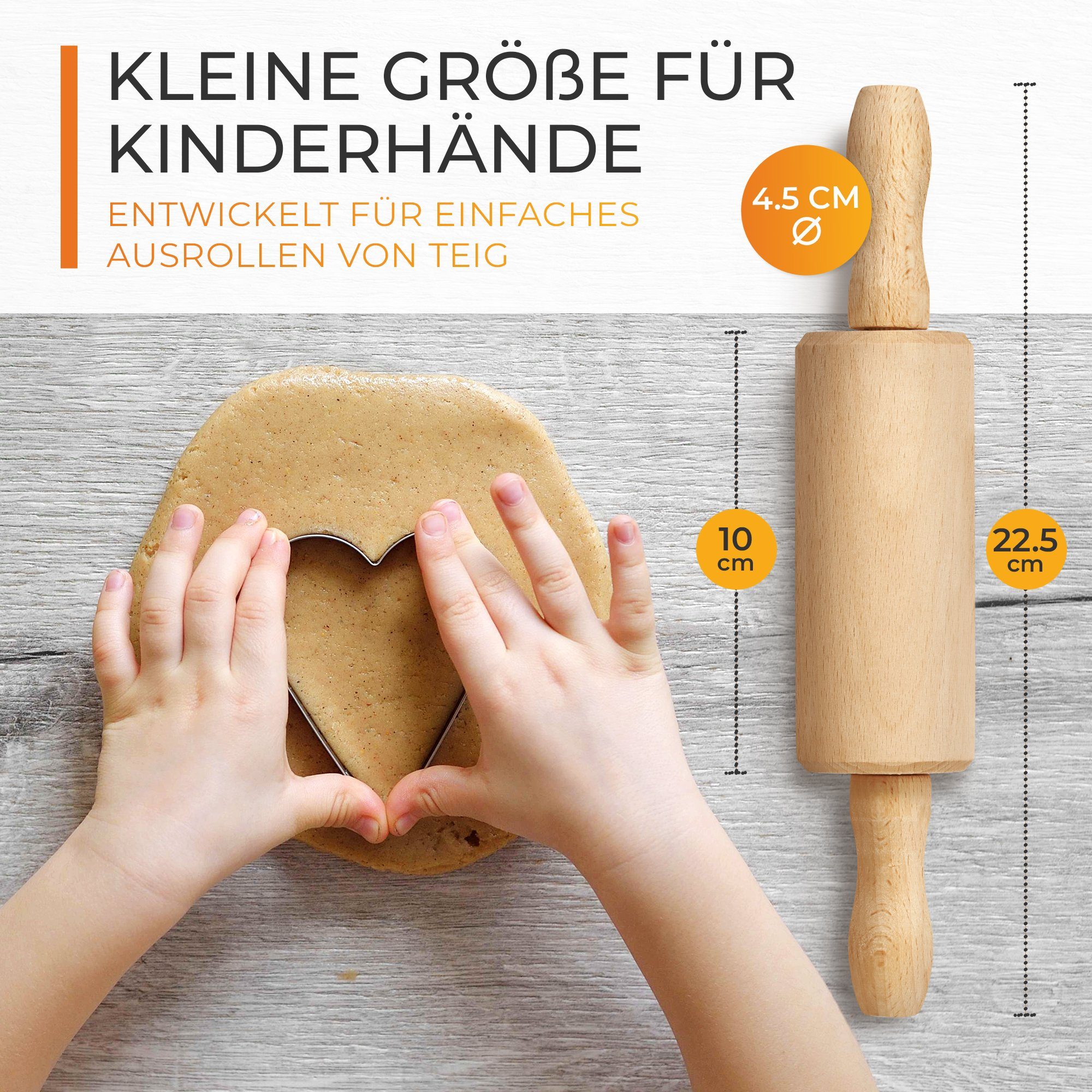 TIMELEOS Nudelholz mit Metallachse - Teigroller - Backrolle aus Buchenholz Teigrolle Buchenholz, (1-tlg), Holz Natur nachhaltig