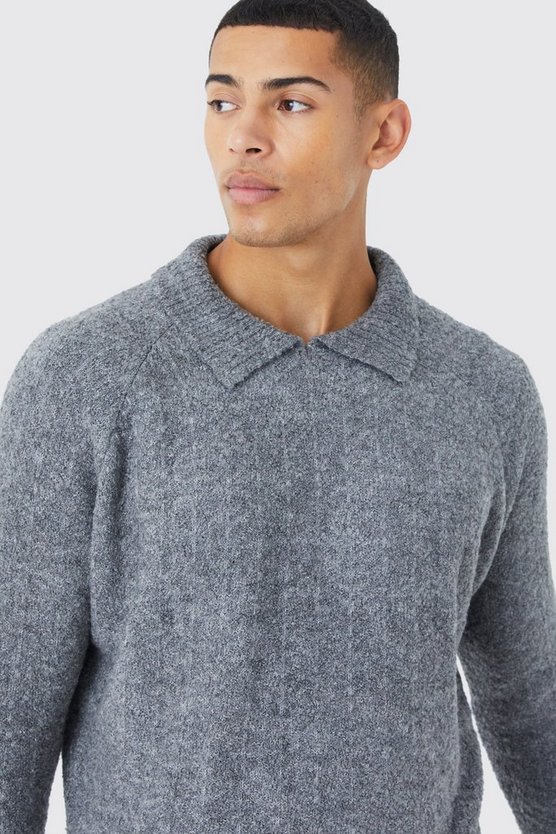 Oversize Pullover mit Fischgräten-Kragen und Trichterkragen