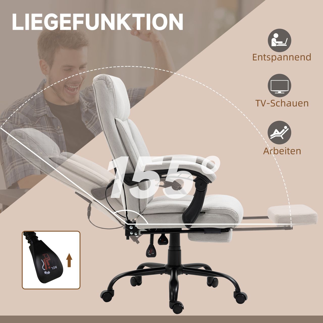 Vinsetto Massage-Bürostuhl, 111-119cm PC Stuhl mit Wippfunktion, Heizfunktion