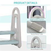 HOMCOM Lernturm Tritthocker Schemel Stehender mit 2 Stufen Pyramiden-Struktur Sicherheit Bad Schlafzimmer Küche Blau Grau für 2-5 Jahre HDPE PP 43,5 x 38,5 x 61 cm