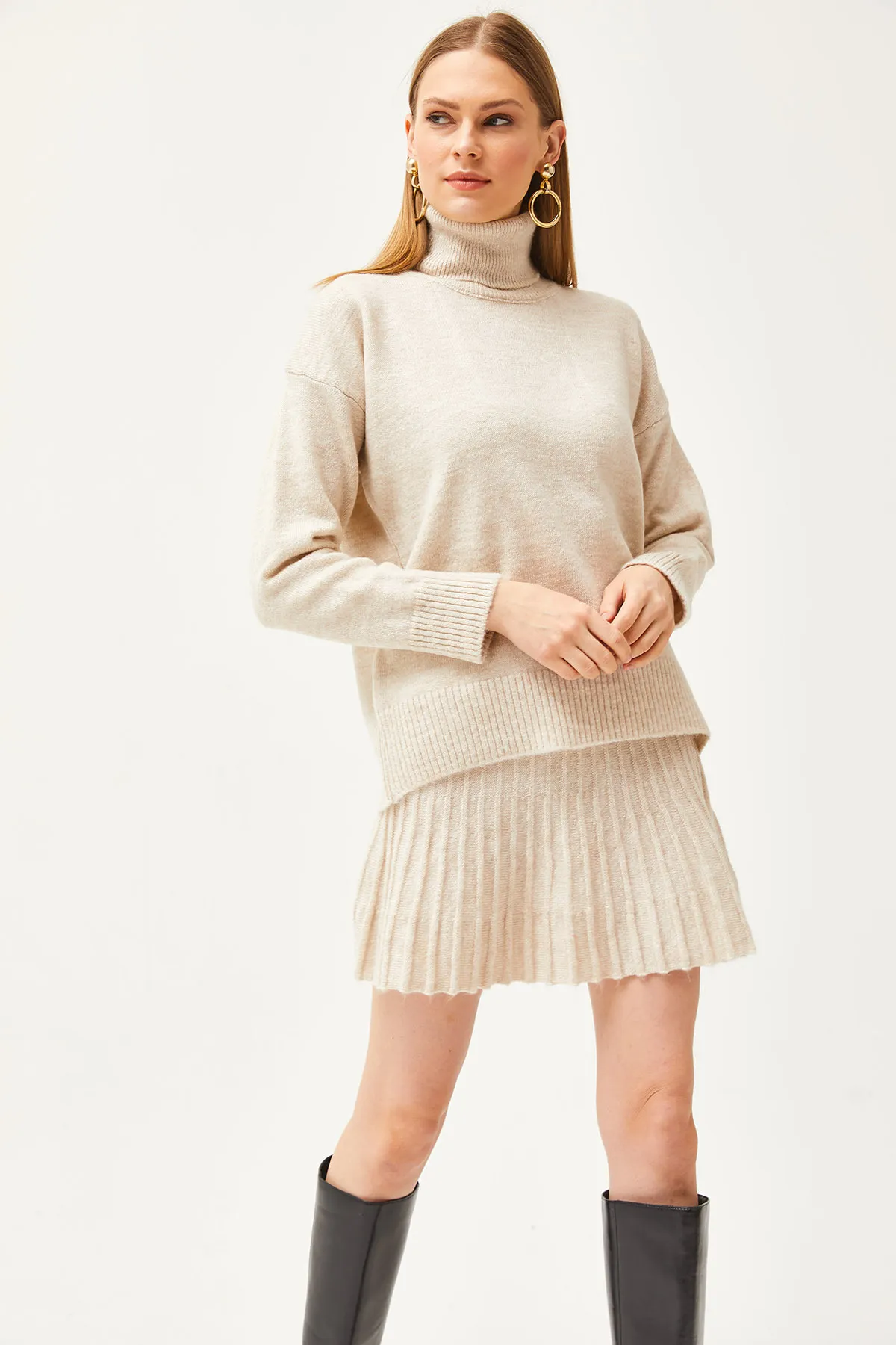 Olalook  Damen-Strickwaren-Set mit Steinoberteil, Pullover und Minirock TKM-19000260