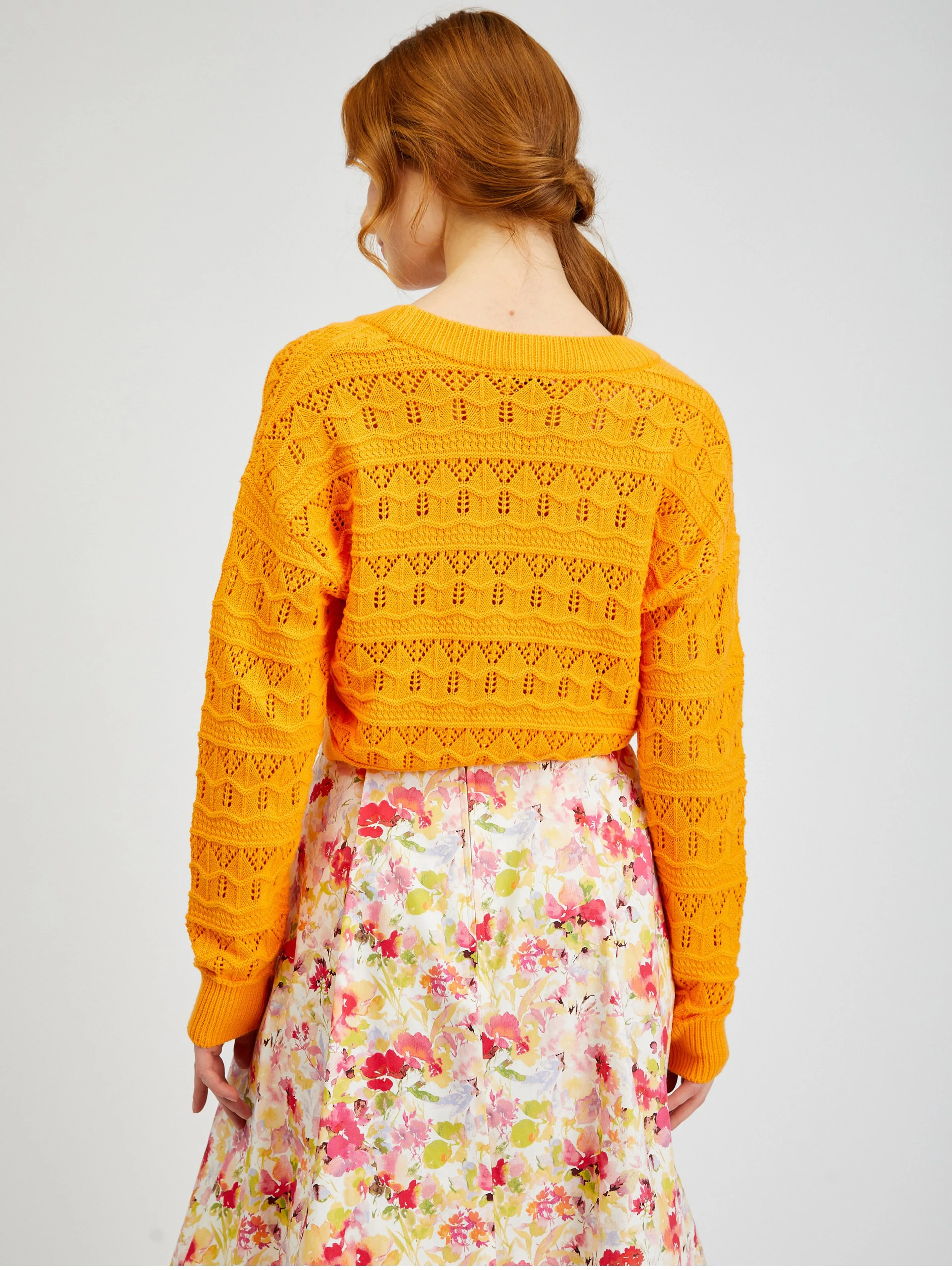 Orangefarbene gemusterte Damen-Strickjacke ORSAY