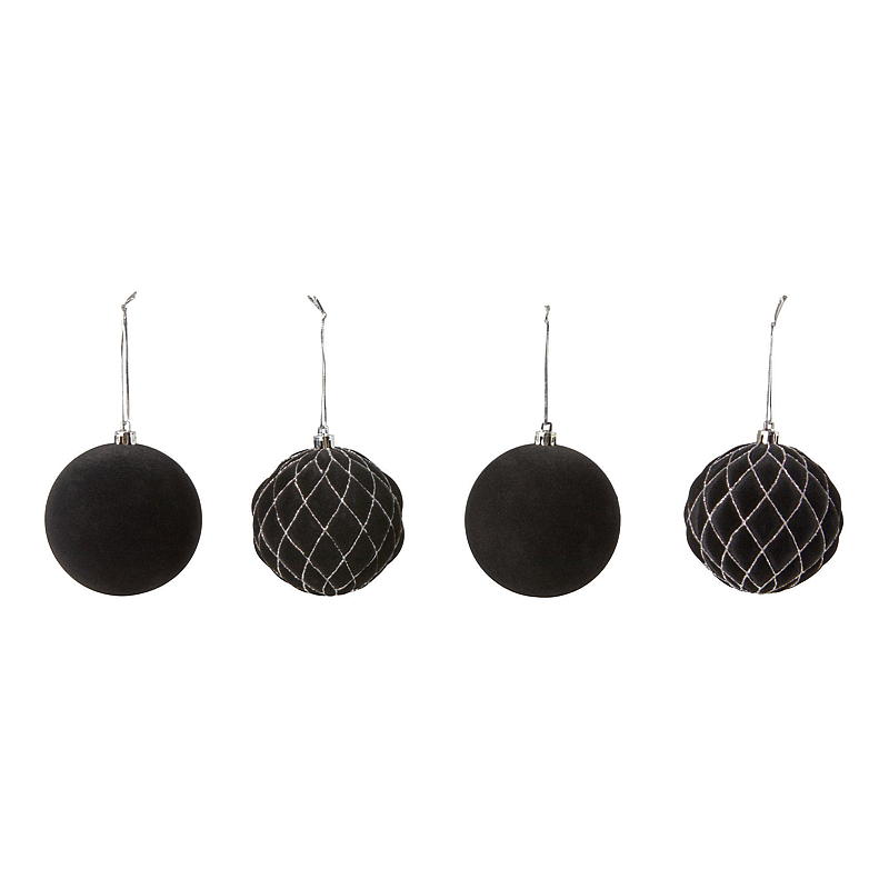 Home Julekule 4-pk 8 cm velur sort