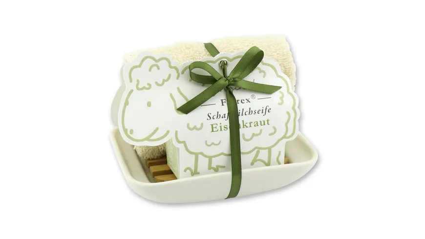 Florex Seifenschale Porzellan mit Schafmilchseife Eisenkraut Geschenkpackung 470 g