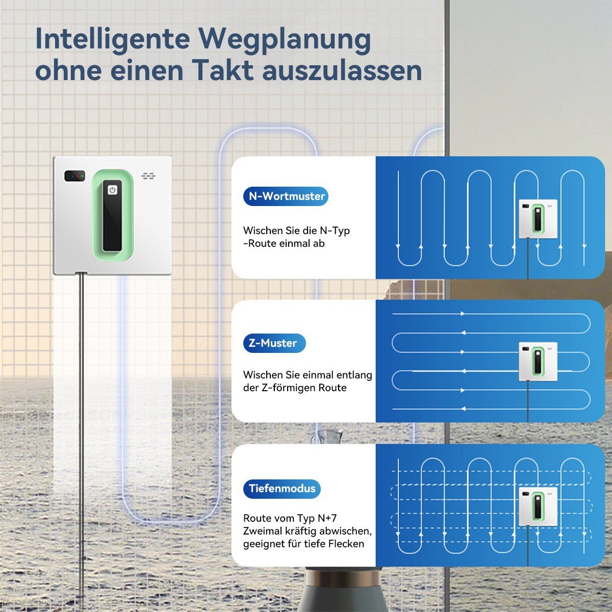 DOPWii Fensterputzroboter Fensterreiniger Roboter,Fenstersauger,2500Pa,Mit 50 ml Wassertank,72W