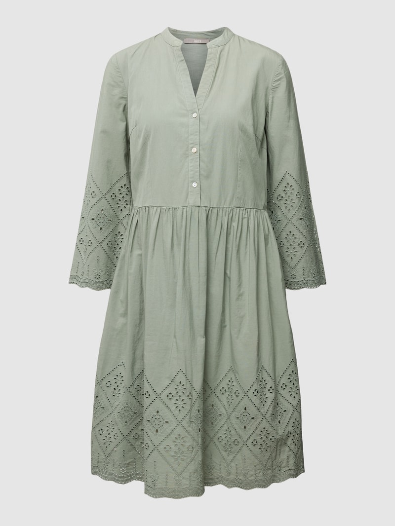 Knielanges Kleid aus Baumwolle mit Lochstickerei in lindgrün