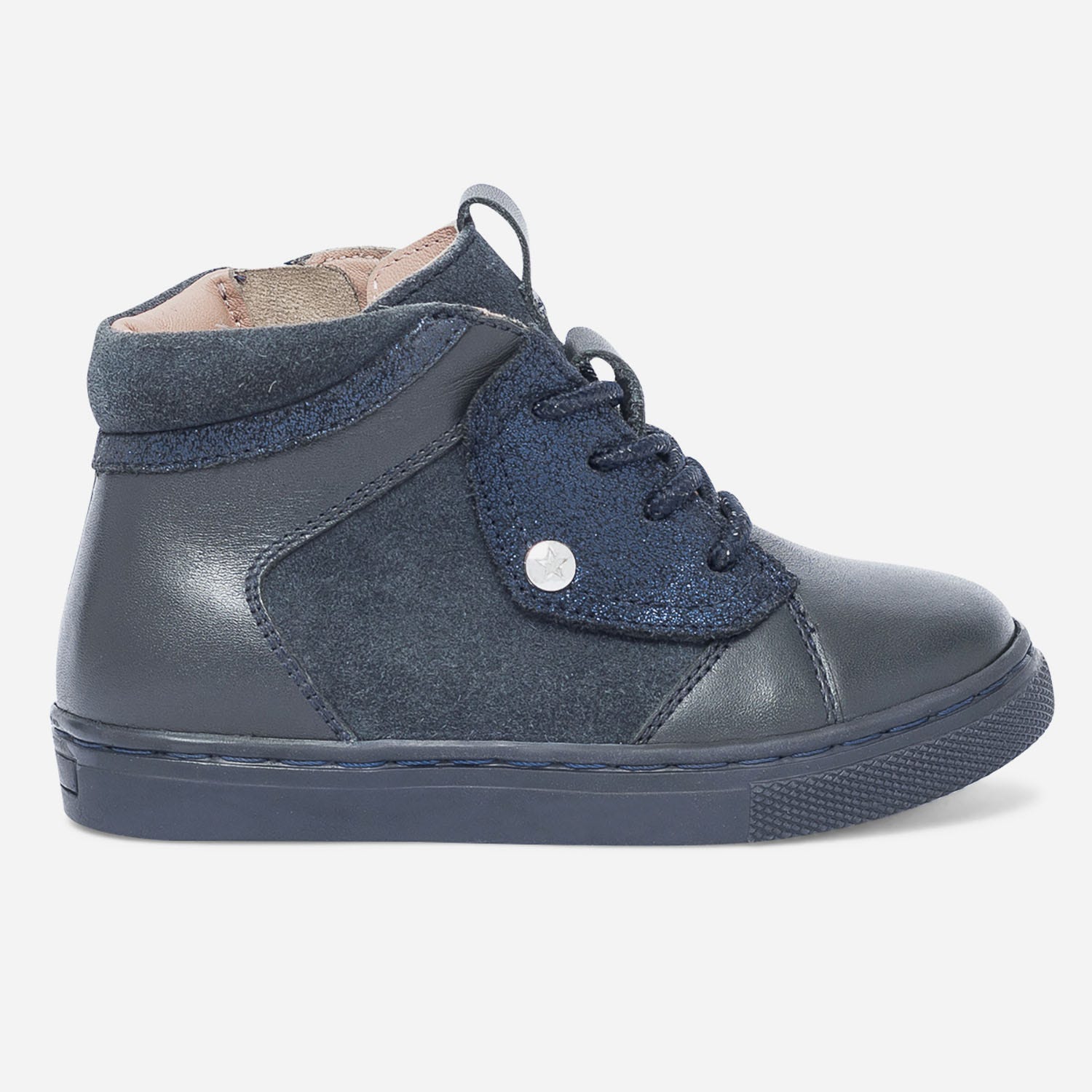 Boots à lacet bleu marine en cuir et cuir velours