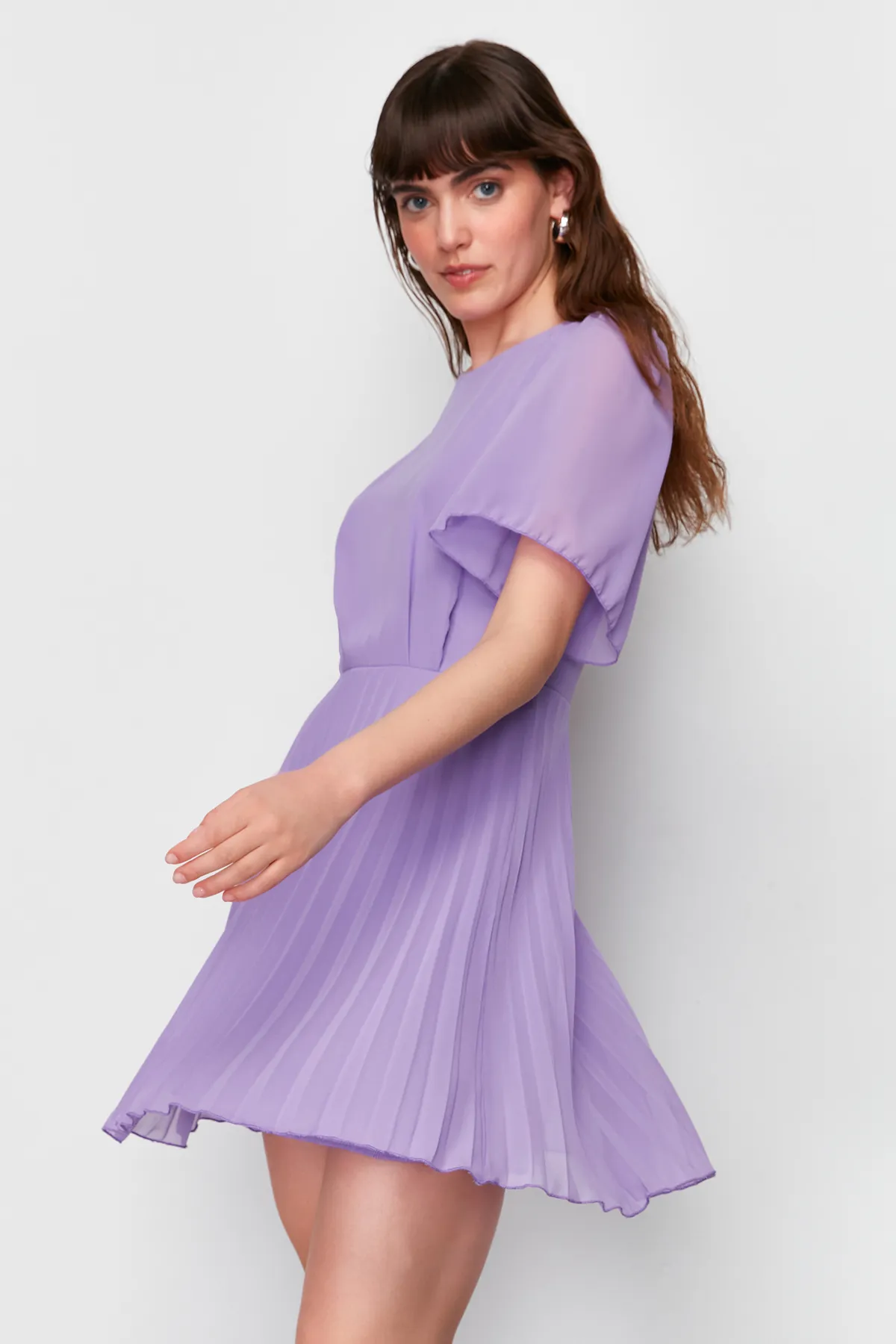 Trendyol Collection  Lila Rock Plissee gefüttert Chiffon Mini gewebtes Kleid TWOSS24EL00716
