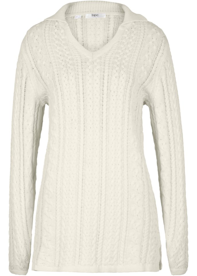 Weiter Baumwoll-Pullover mit Polokragen