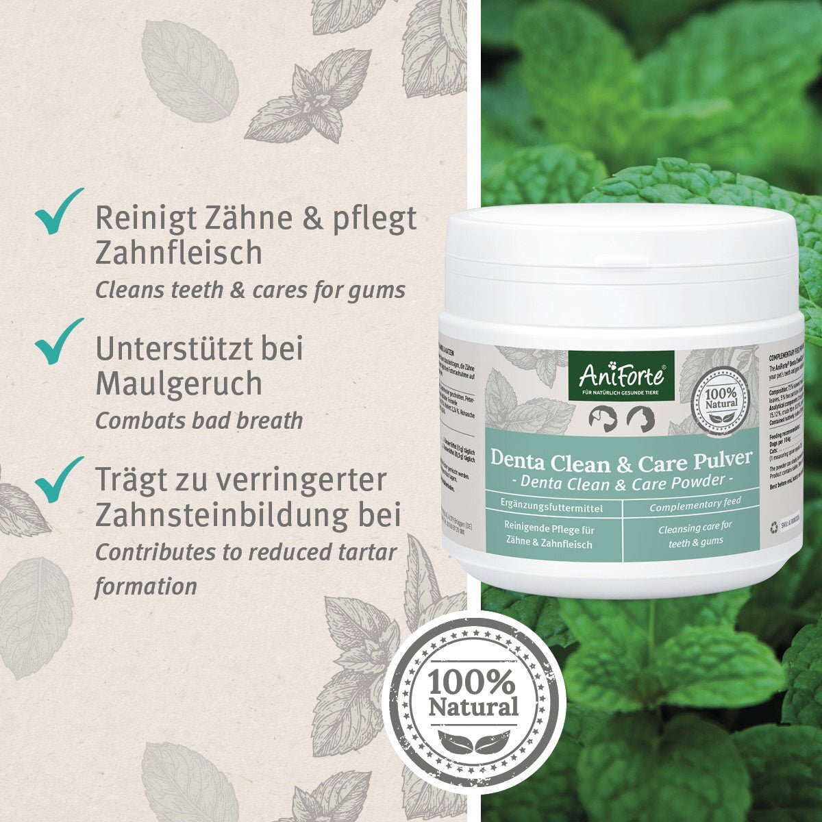 Aniforte Ergänzungsfutter & Aufzucht Aniforte Denta Clean & Care Zahnpflege Pulver 300 g