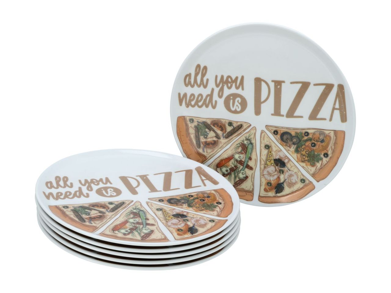 CreaTable Pizzateller Set ALL YOU NEED, 6-teiliges Geschirrset, Pizzateller aus Porzellan