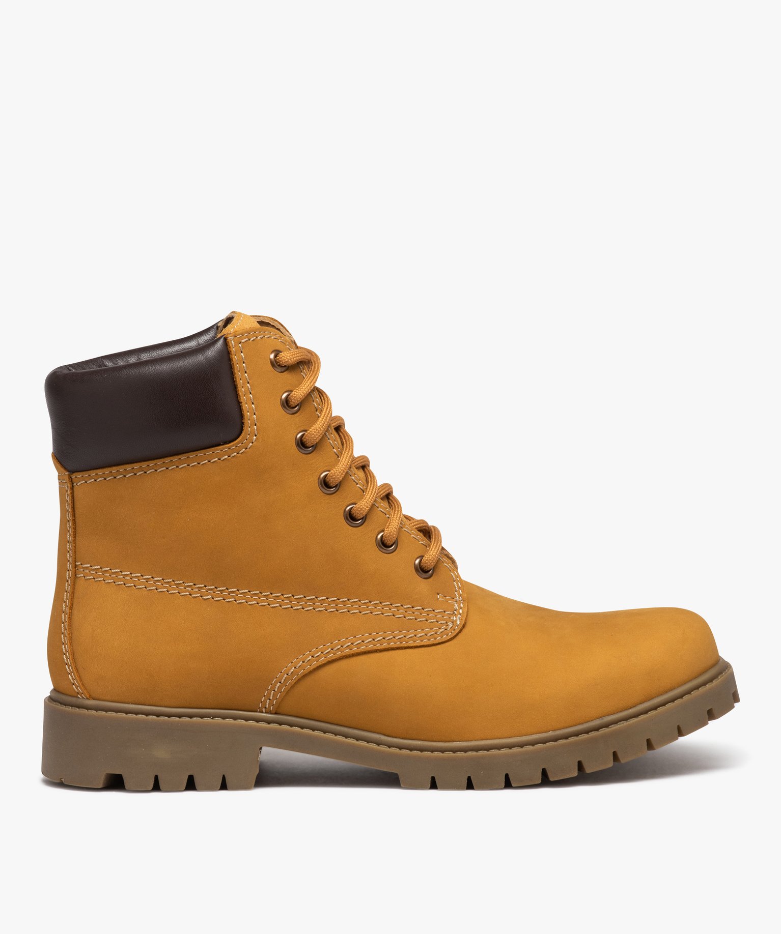 Boots homme dessus en cuir suédé uni et col matelassé camel | GEMO