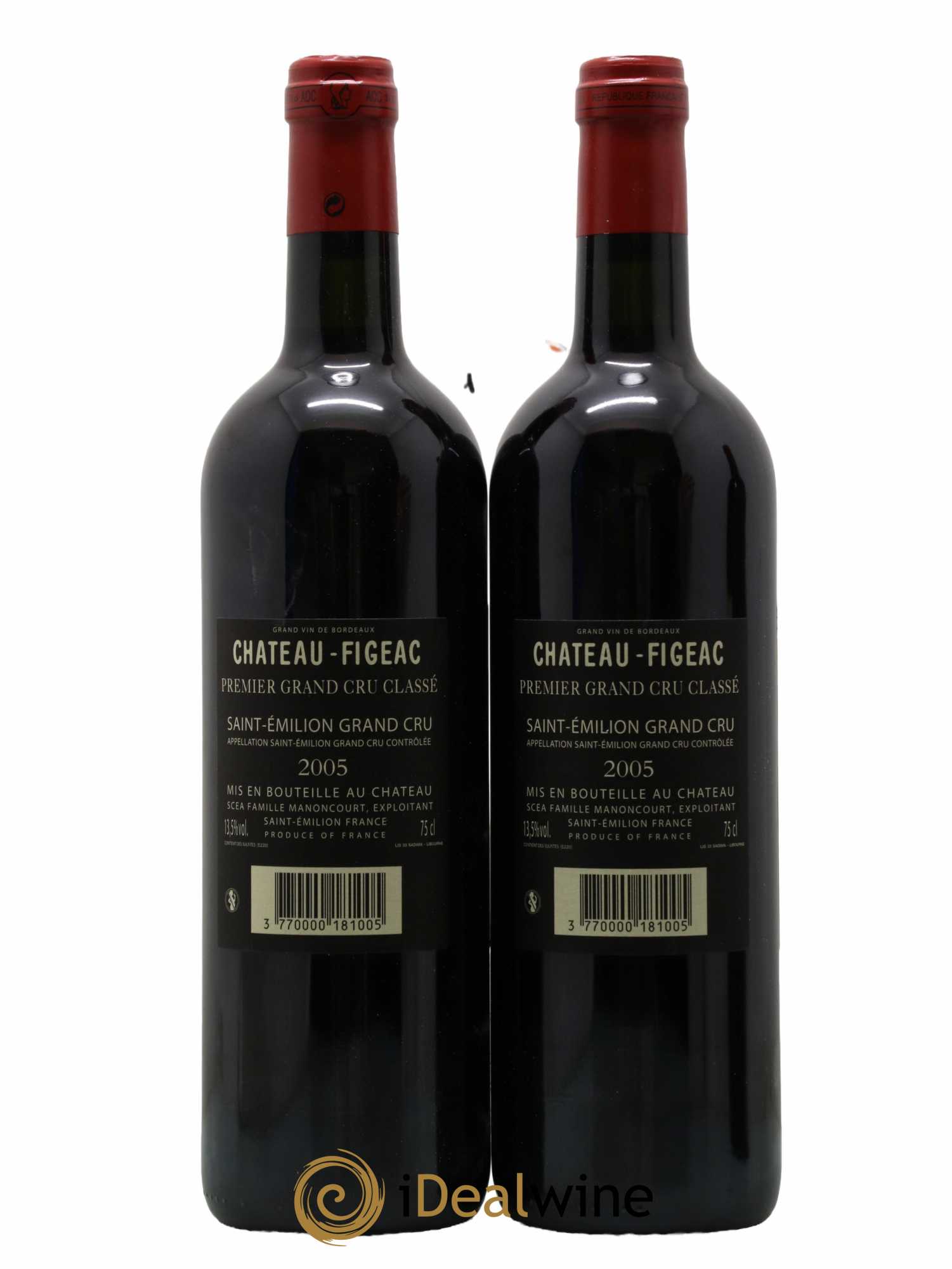 Château Figeac 1er Grand Cru Classé A  2005 - Lot de 2 Bouteilles