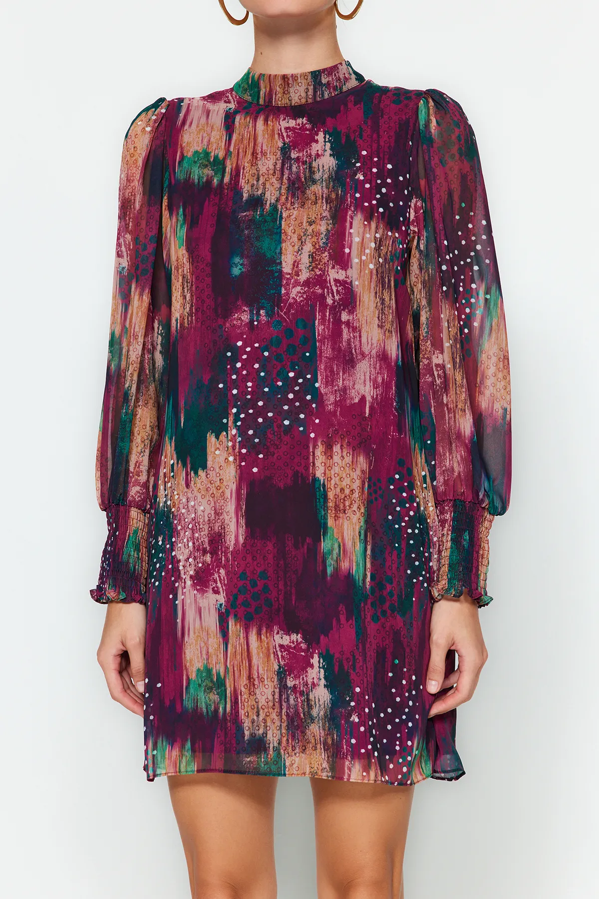 Trendyol Collection  Mehrfarbiges, bedrucktes Mini-Webkleid mit geradem Schnitt TWOAW24EL00573
