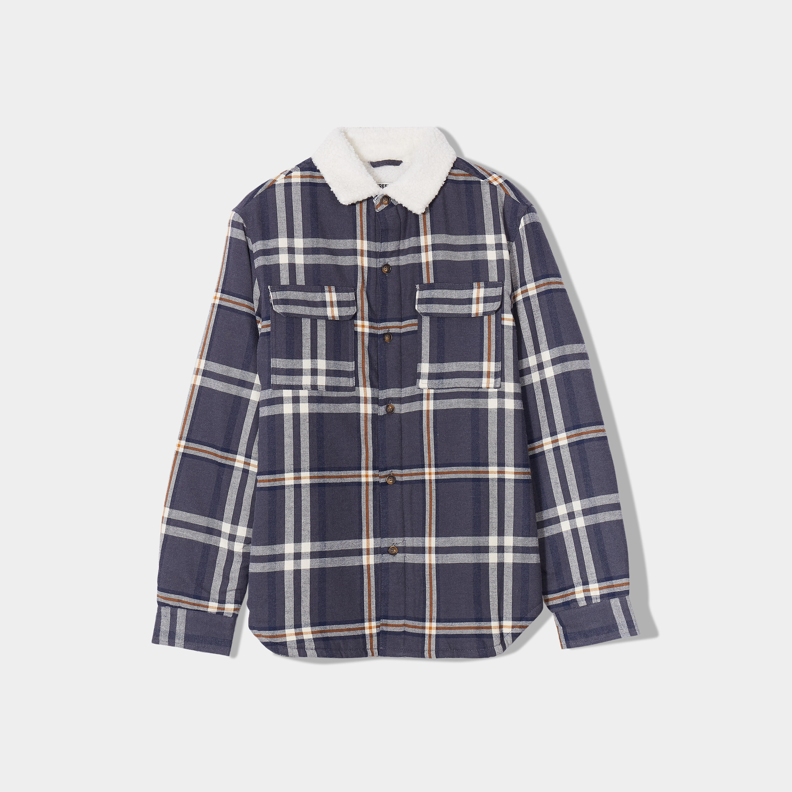 Surchemise à carreaux doublée sherpa bleu marine homme | La Halle