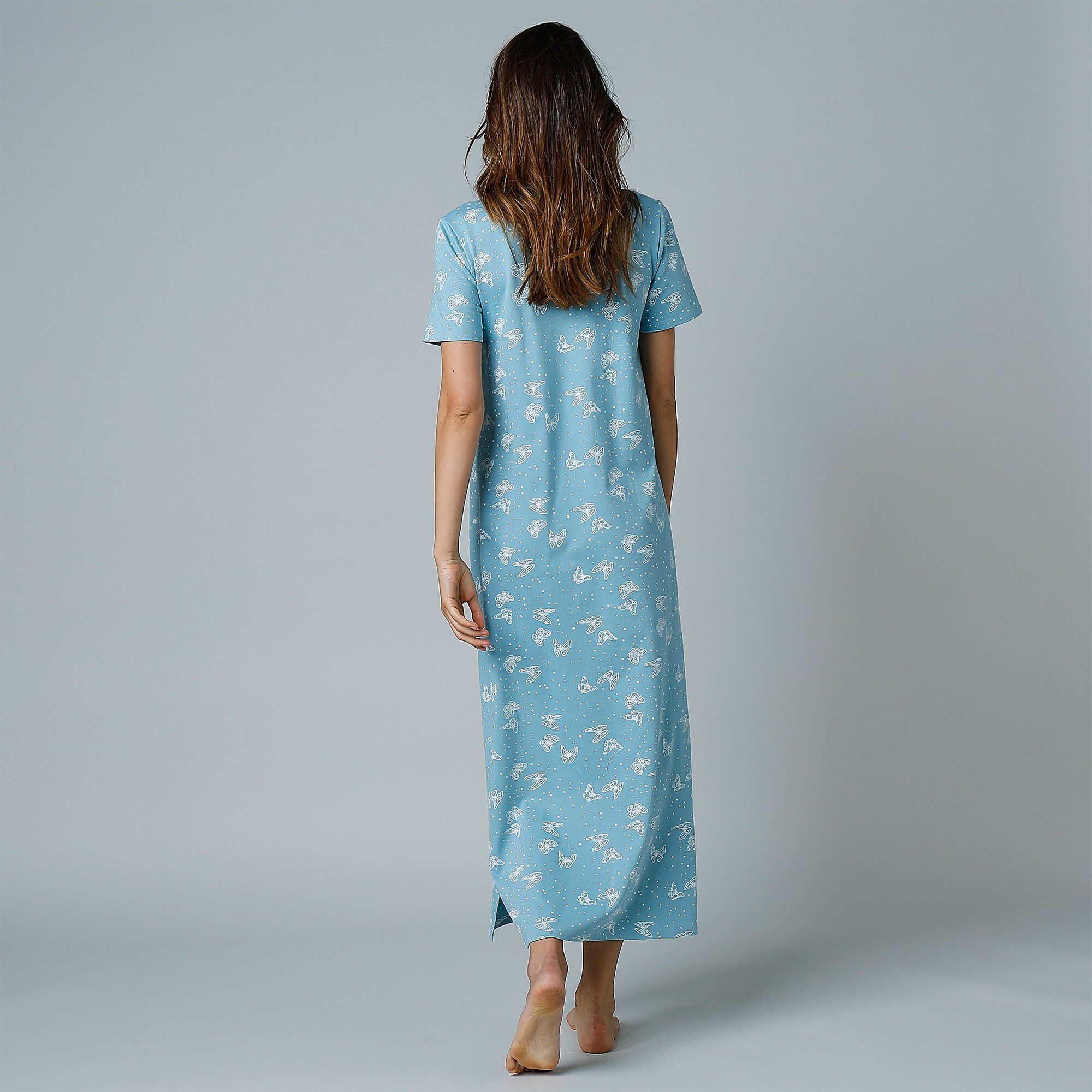 Chemise de nuit longue manches courtes imprimée 