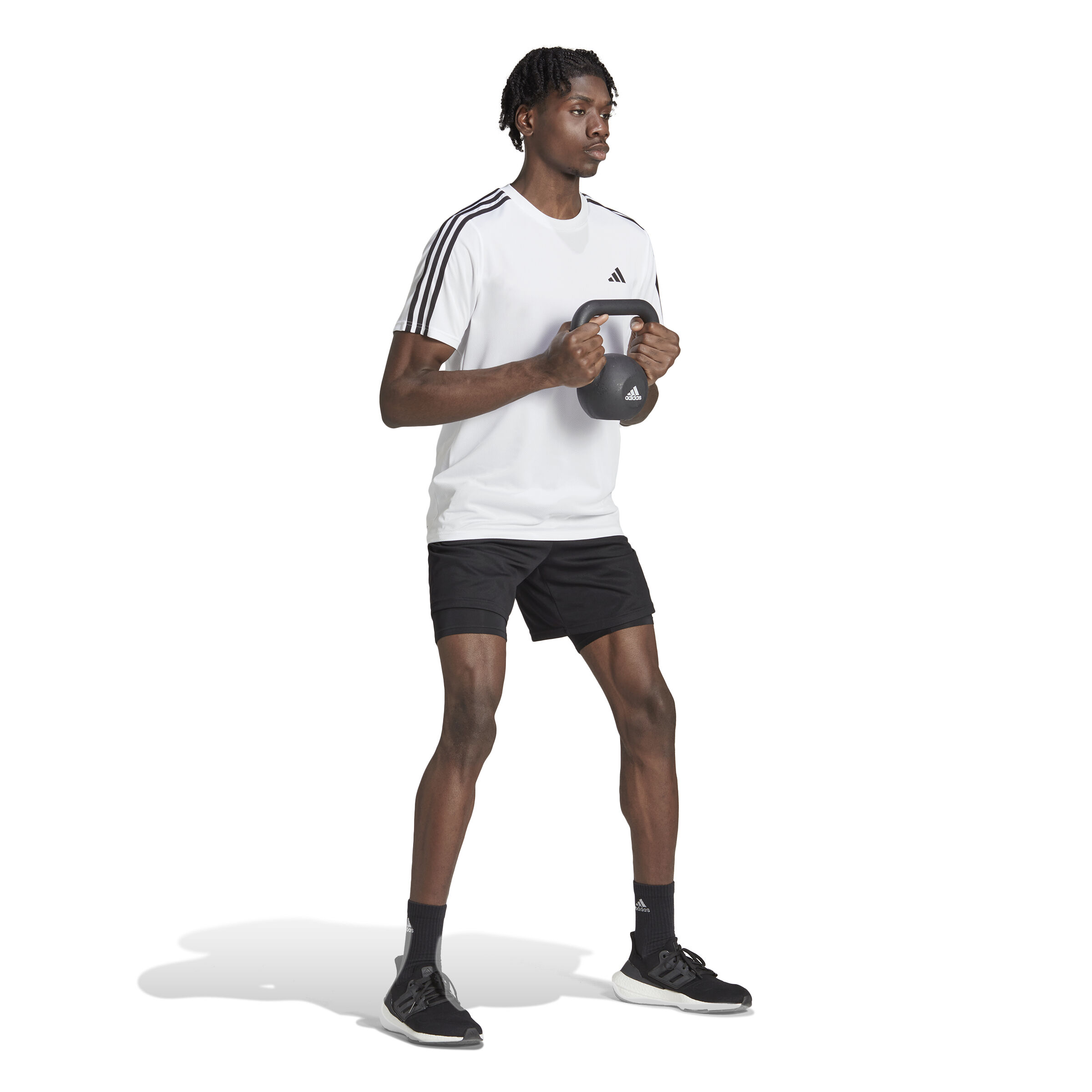 Essentials Train 3-Stripes Training T-Shirt Herren - Weiß, Schwarz