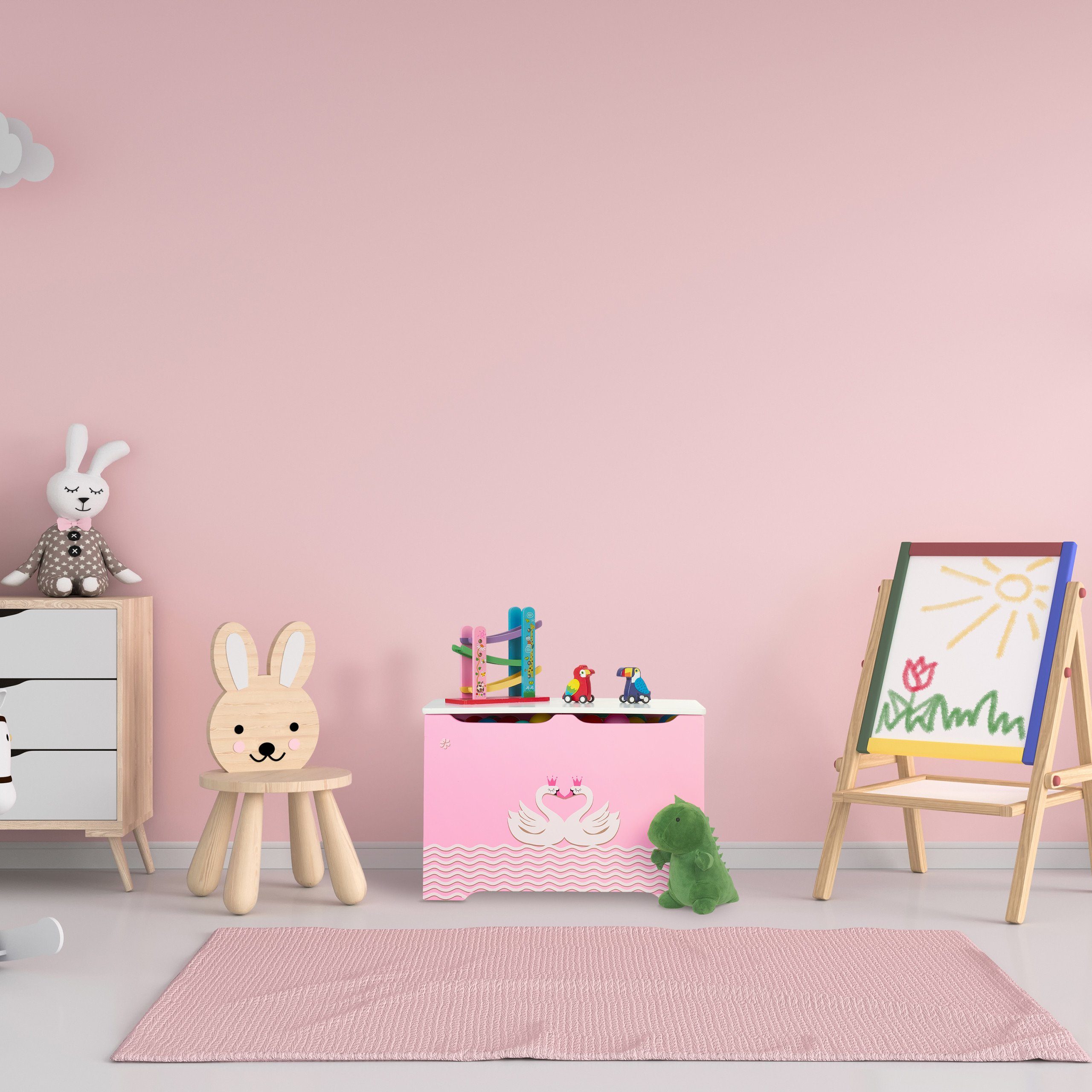 relaxdays Spielzeugtruhe Spielzeugtruhe mit Schwanenherz-Motiv