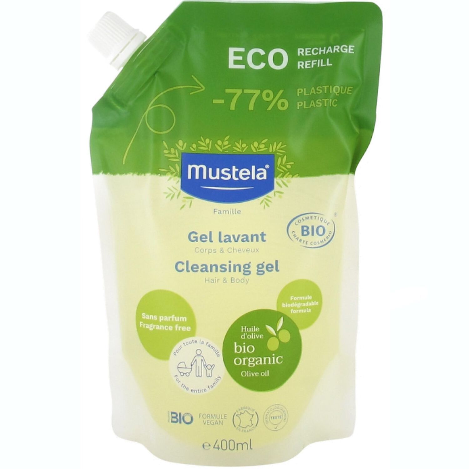 Mustela Gel Lavant Eco Recharge Bio - Corps & Cheveux 400 ml
