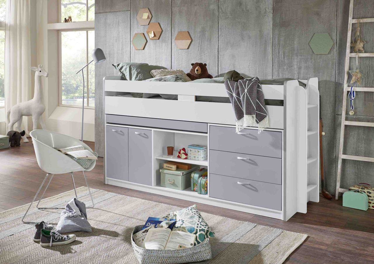 Relita Hochbett Bonny LF 90x200 cm, mit Regal, Schubladenelement und Schreibtisch