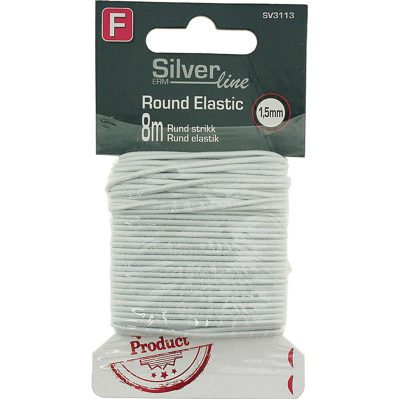 Strikk 8 m x 1,5 mm, hvit rund
