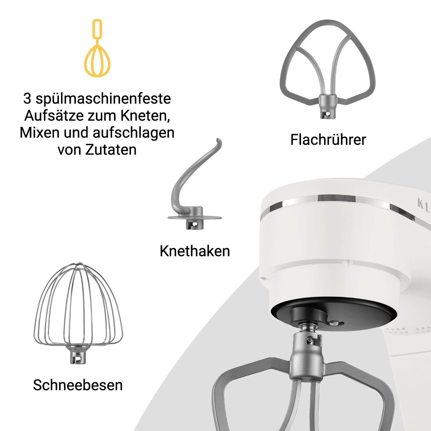 KLAMER Küchenmaschine KLAMER Küchenmaschine 1800W, Knetmaschine mit 6 Liter Edelstahl Schüs…