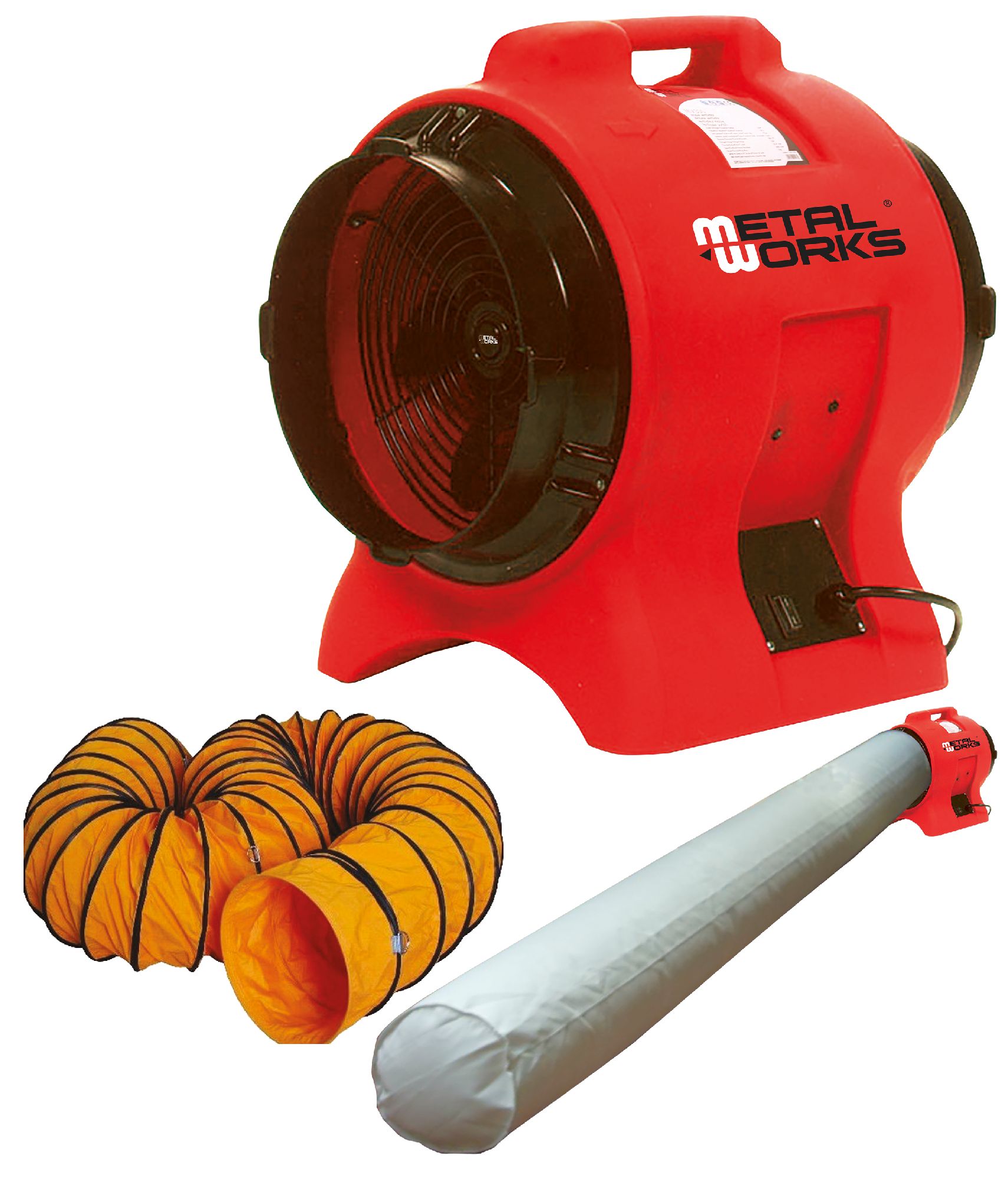 Ventilador Metal Works 722313509 MV300PPSET de 300 mm y 750 vatios con manguera de escape y bolsa de filtro.