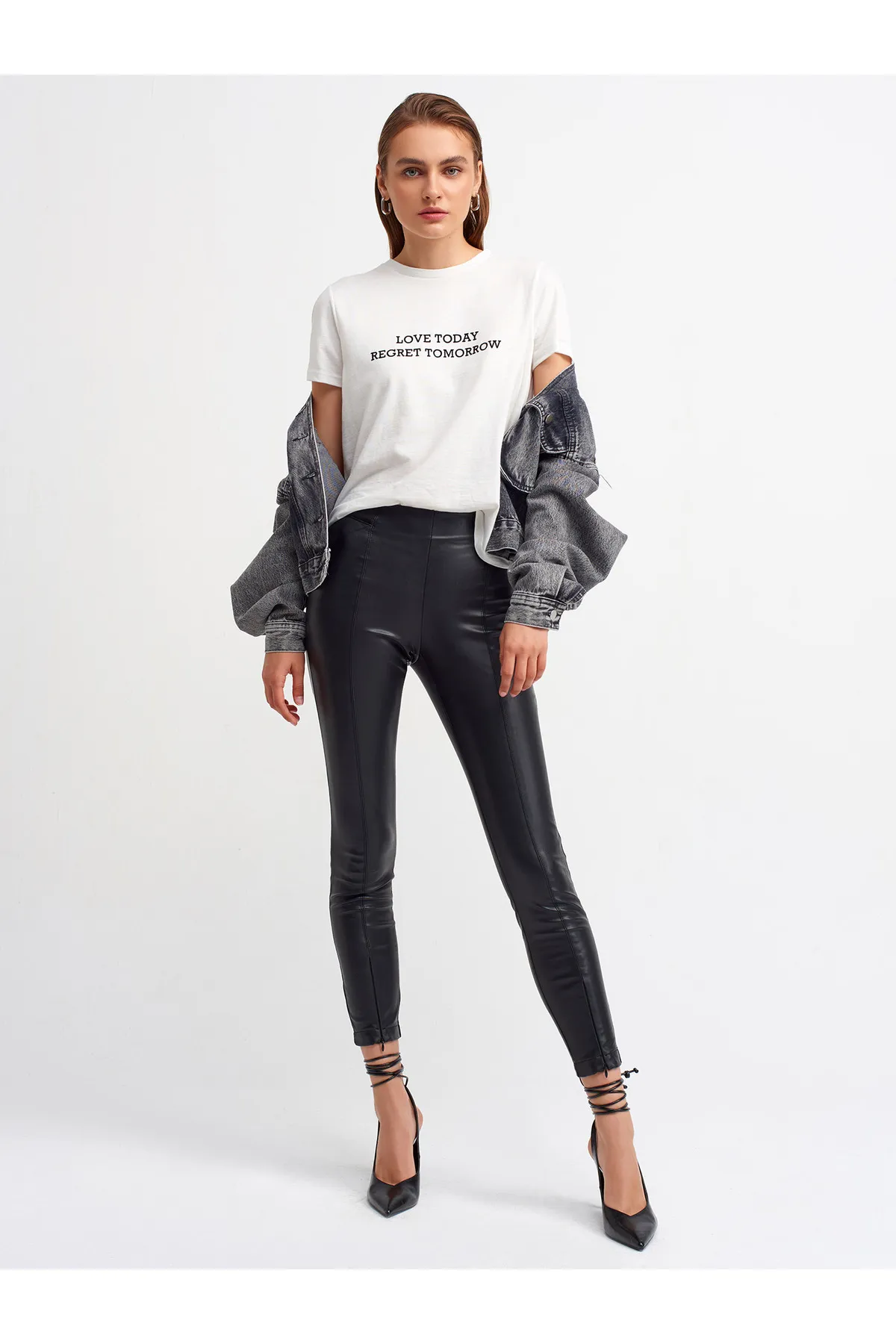 Dilvin  Schwarze Leggings-Hose mit Reißverschluss für Damen