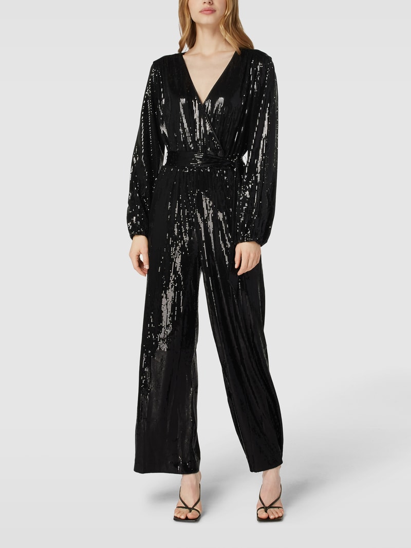 Jumpsuit mit Paillettenbesatz in schwarz