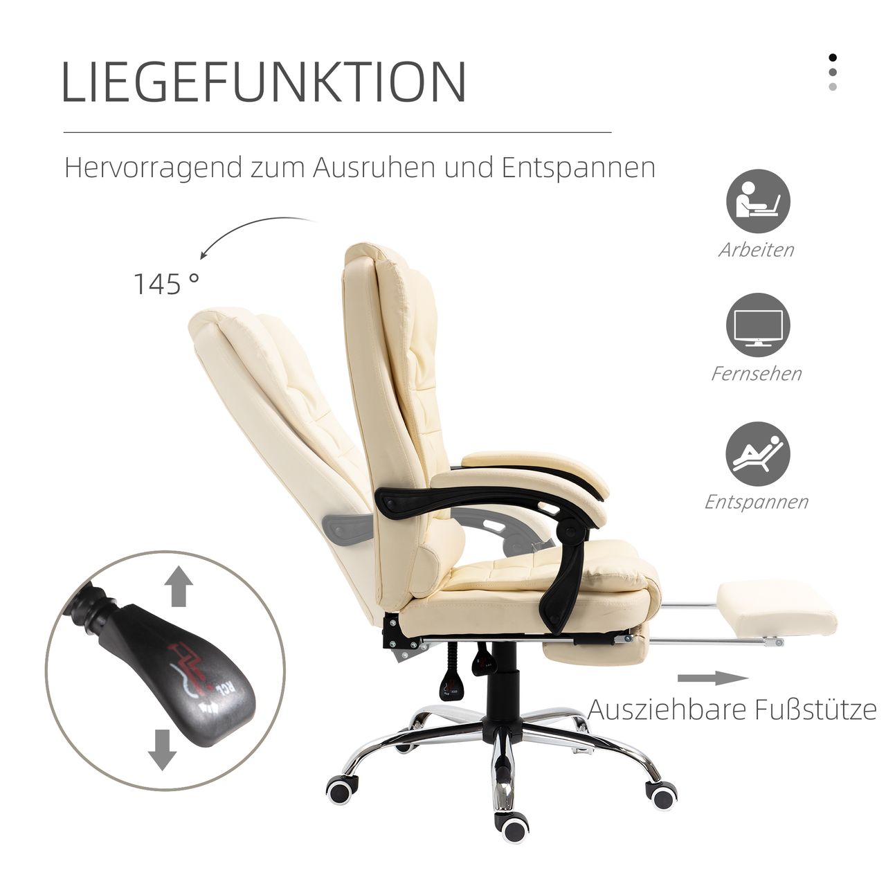 HOMCOM Chefsessel Bürostuhl mit Fußstütze, Schreibtischstuhl mit Neigefunktion