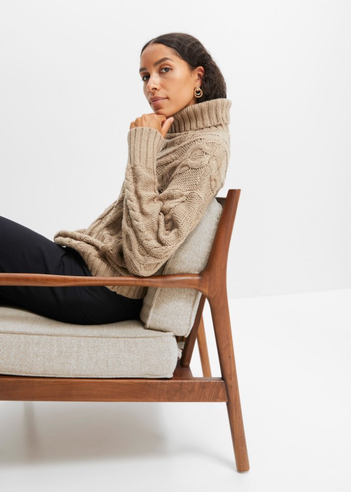 Rollkragen-Pullover mit Zopfmuster