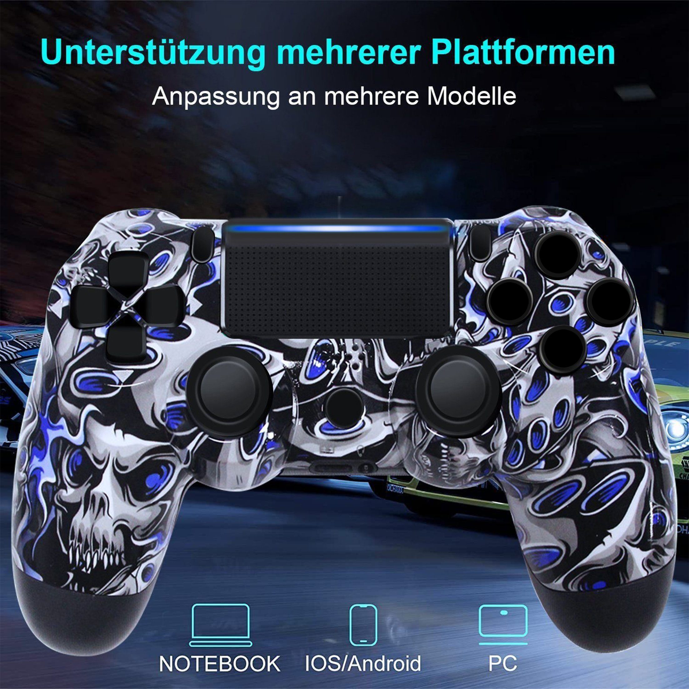 KINSI Wireless Gamepad, Controller, für PS4, Bluetooth, Blau-Todesgeist PlayStation 4-Controller