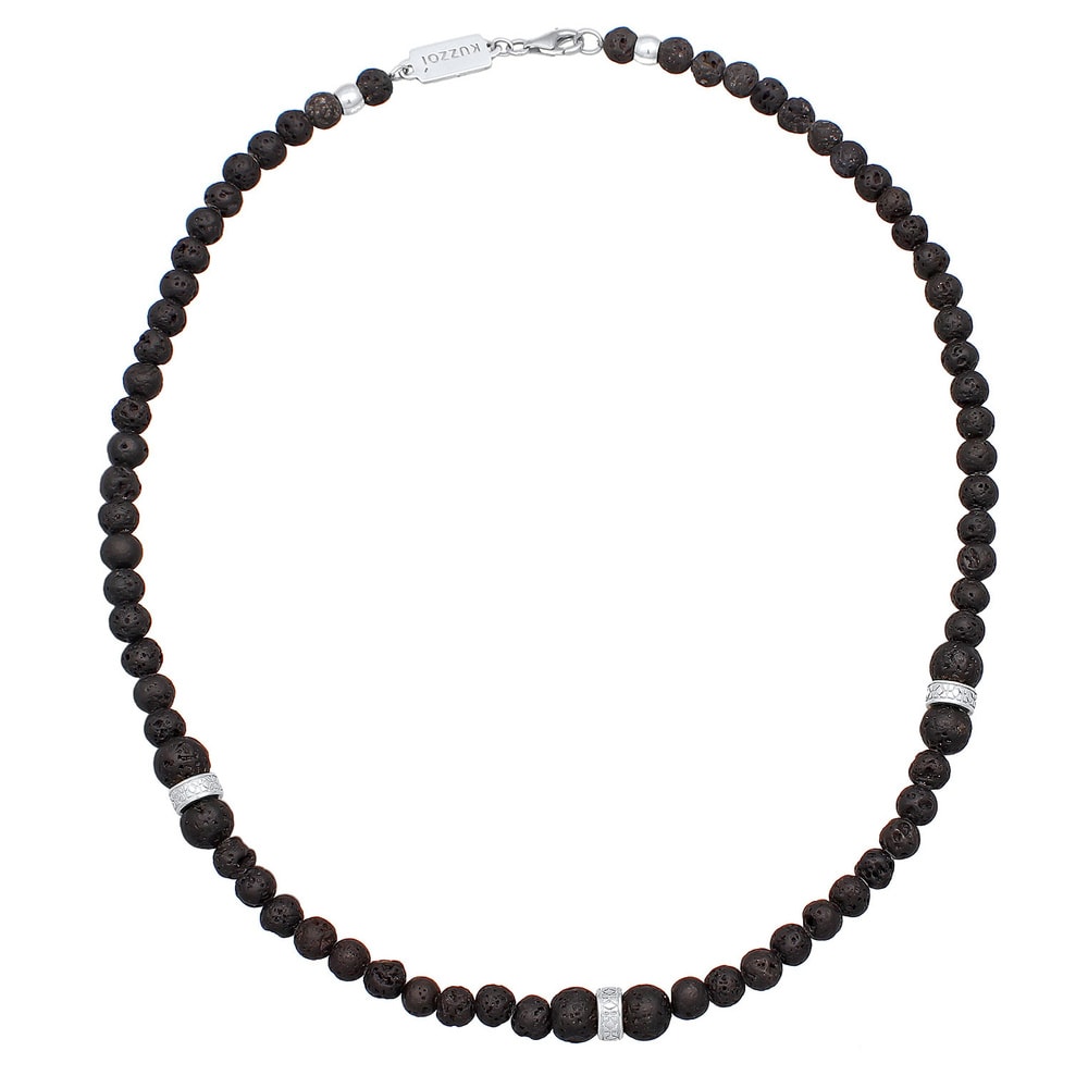 KUZZOI KUZZOI Collier Hommes Vintage surfeur Tendance avec des boules de lave en Argent  collier
