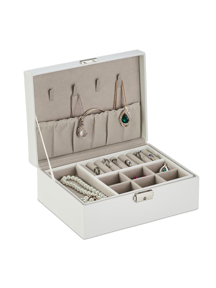 relaxdays Schmuckkasten in Weiß - (B)23 x (H)9,5 x (T)17,5 cm günstig kaufen onesize