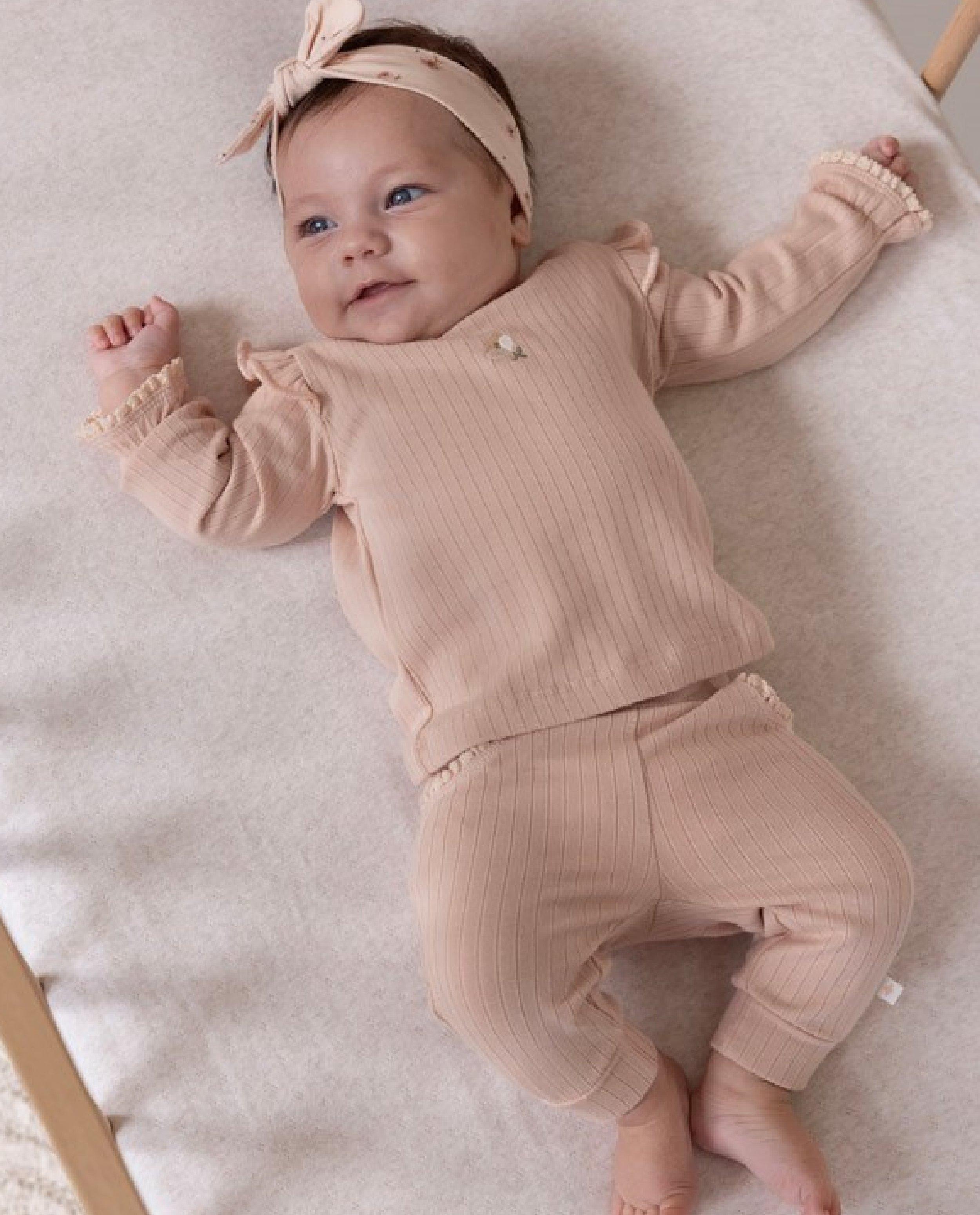 Pantaloni Feetje cu model cu nervuri fine roz