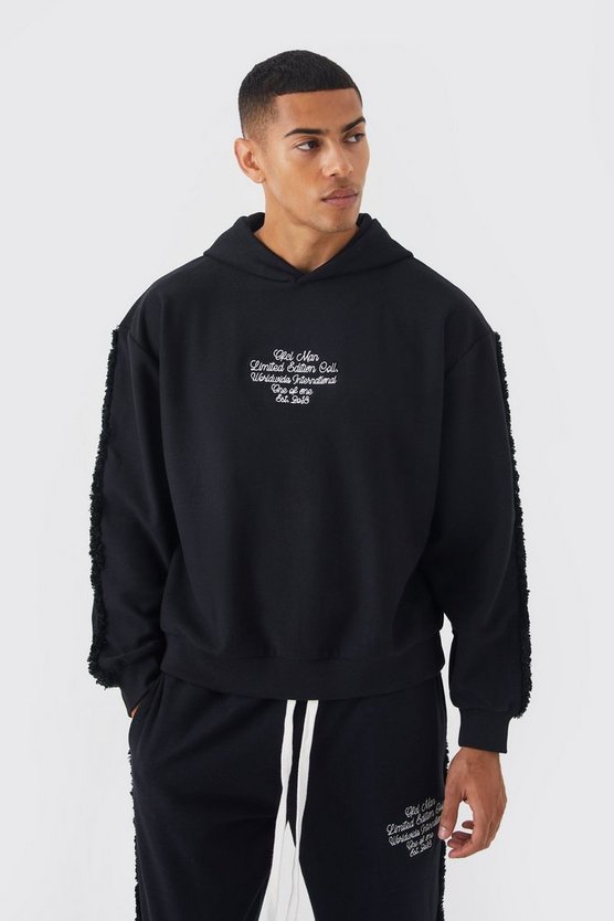 Kastiger strukturierter Hoodie mit Fransen