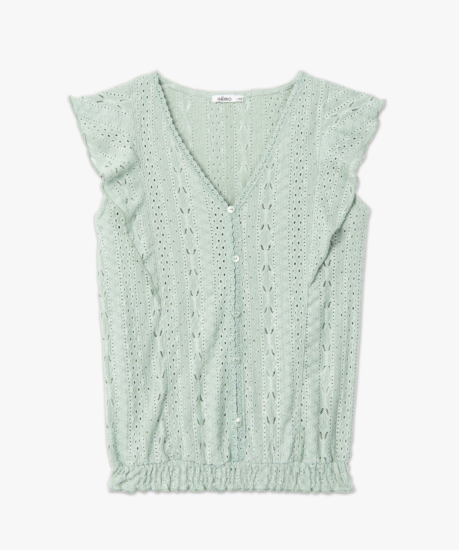 Tee-shirt femme à manches courtes en maille ajourée vert | GEMO
