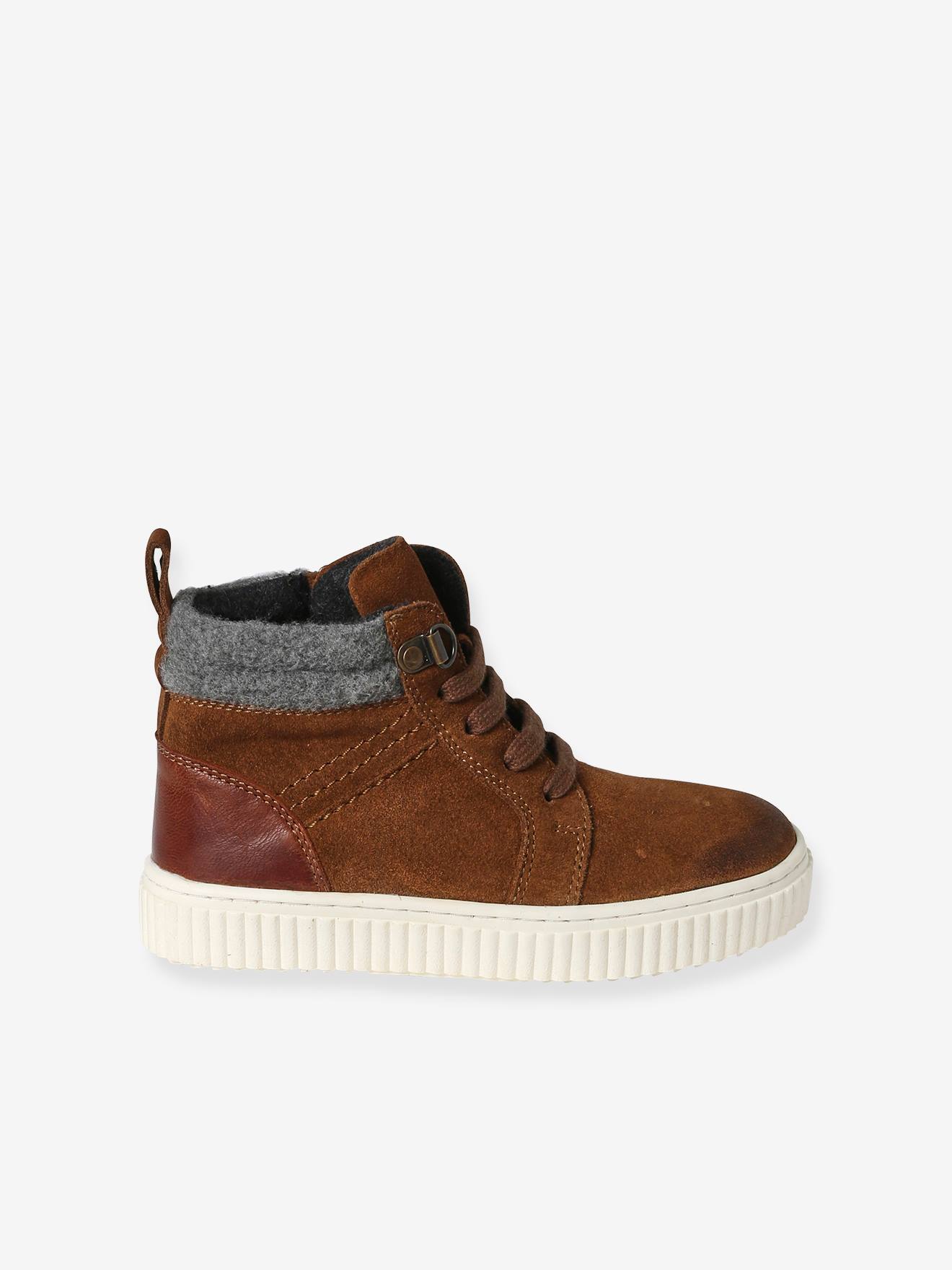 Vertbaudet Warme Kinder High-Sneakers, Reißverschluss und Schnürung - braun