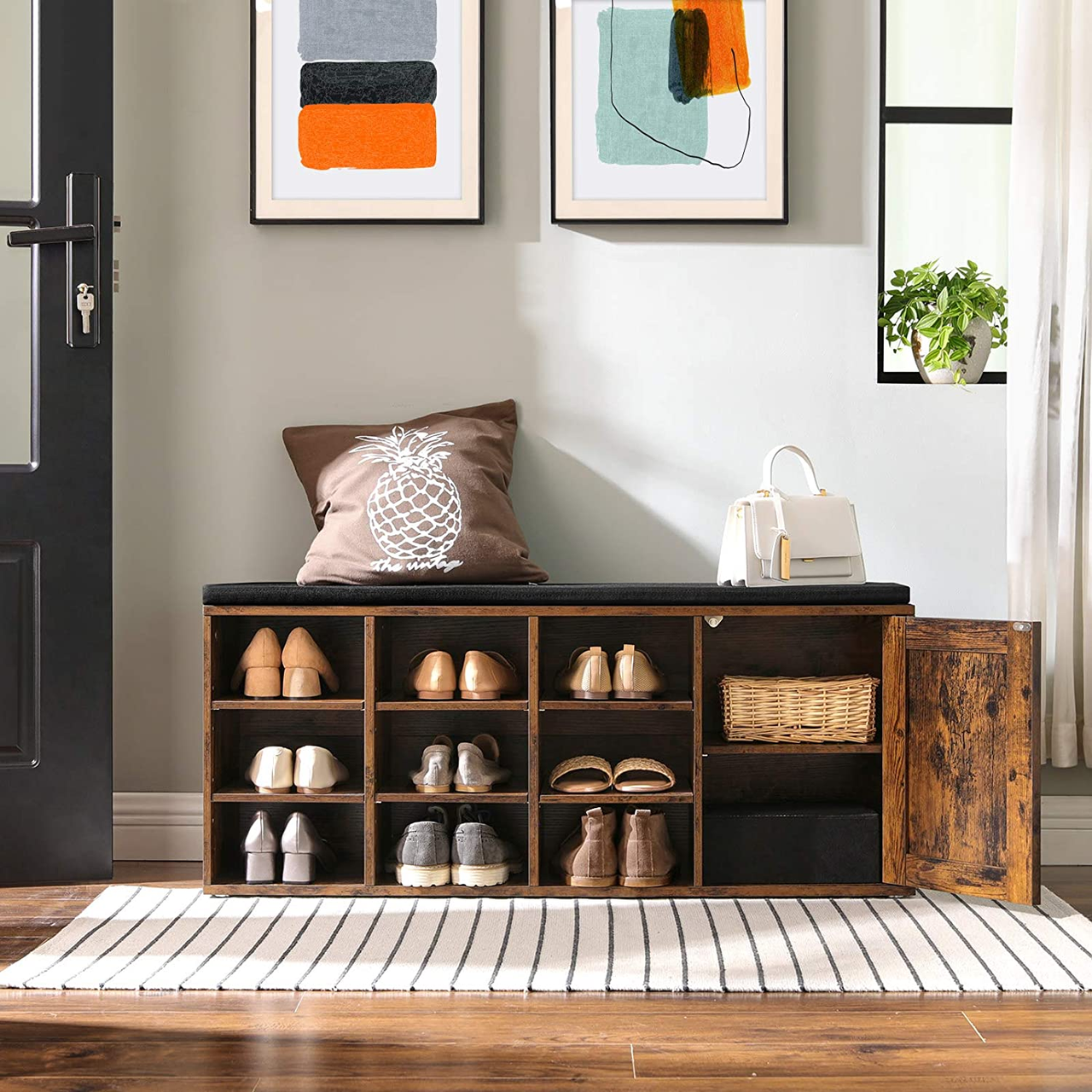 Vasagle Schuhbank, 110x30x48cm, Rustikales Braun