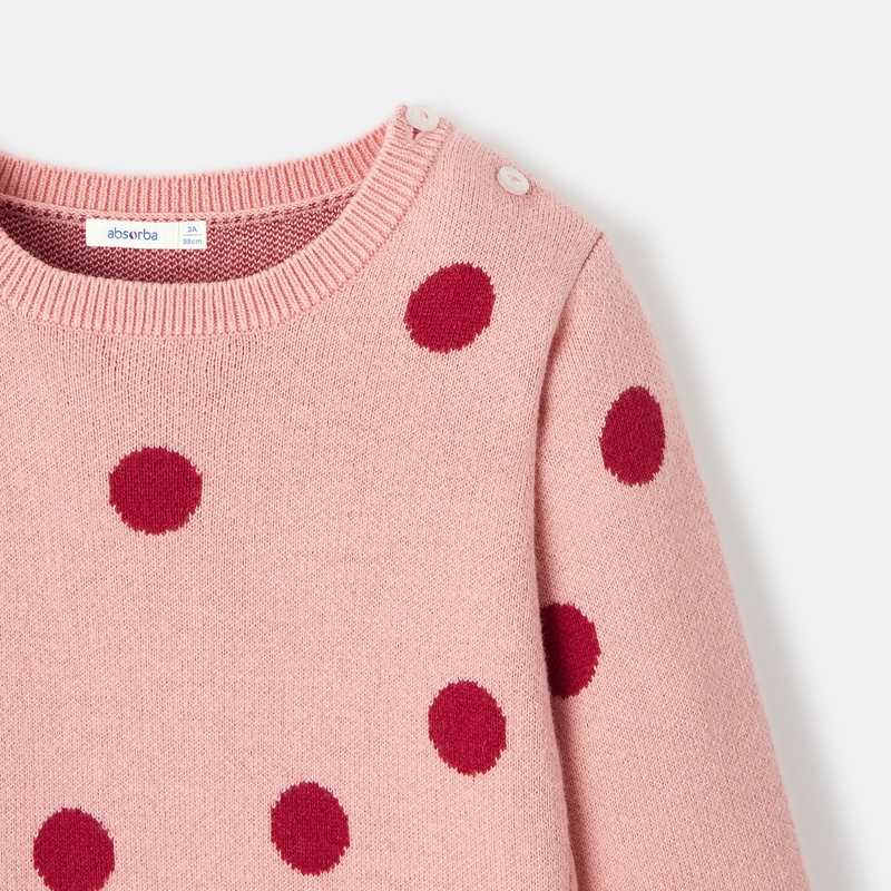 Robe-pull à pois en tricot rose bébé fille Absorba