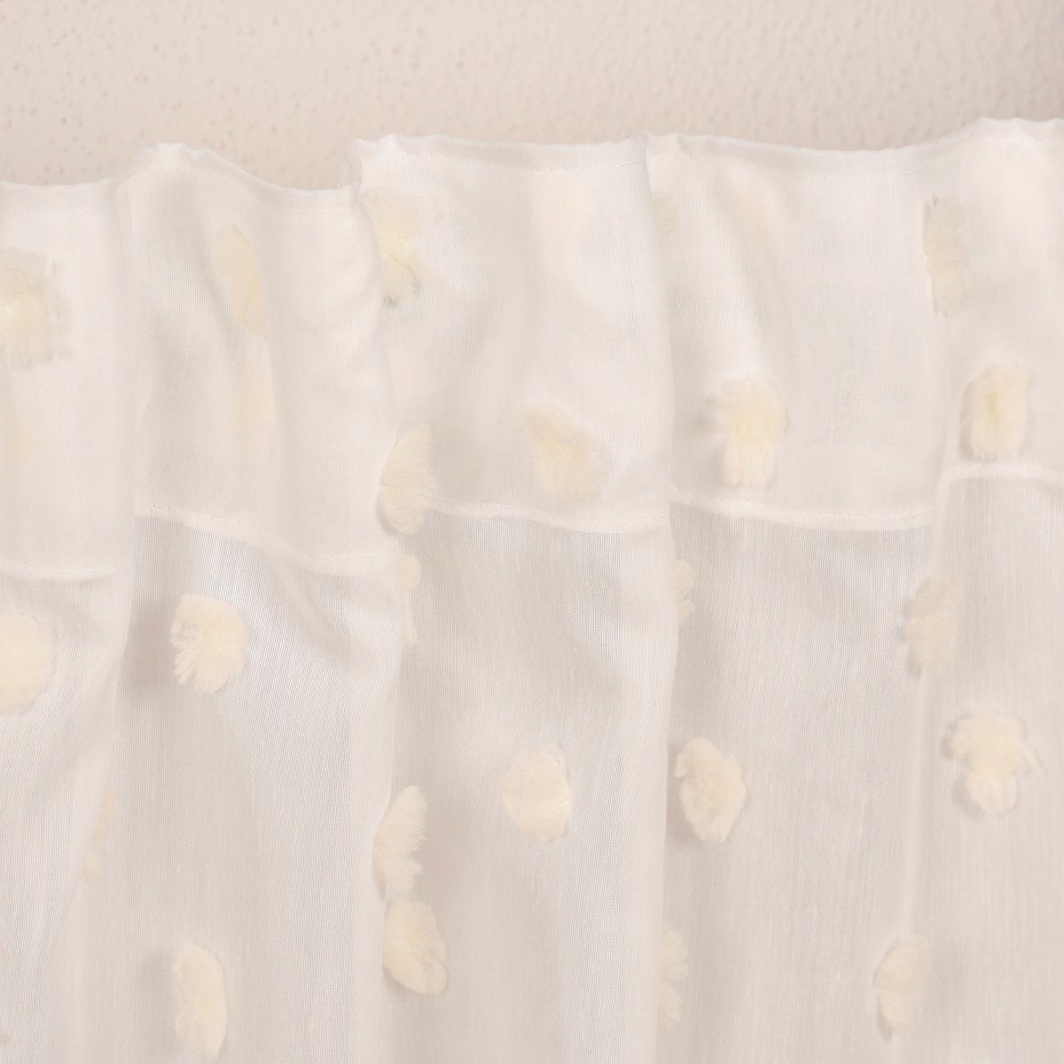 Meterware Rasch Textil Bambino Stores Pom Pom Puscheln weiß creme 3m, (1 St), halbtransparent, Kunstfaser, bestickt