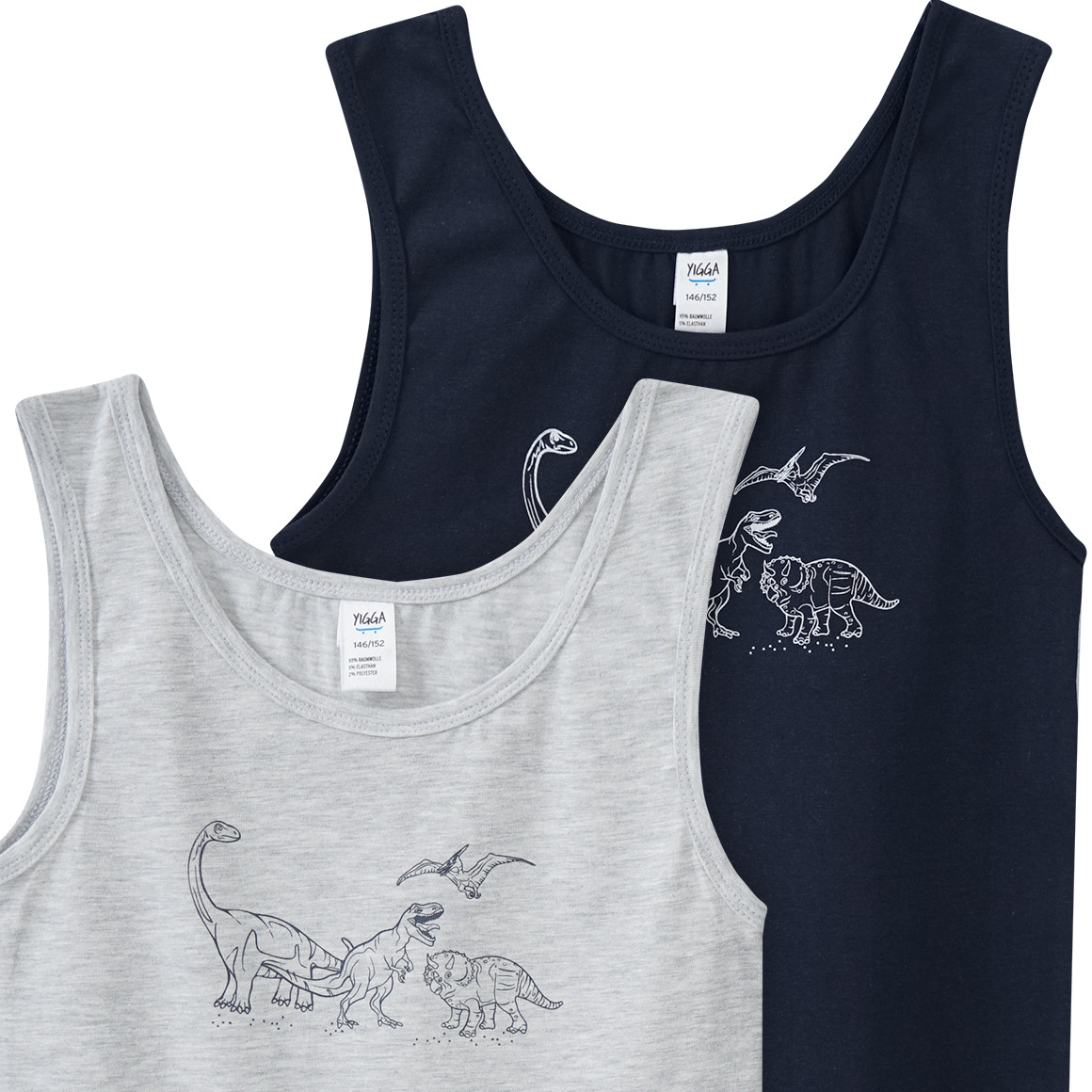 2 Jungen Unterhemden mit Dino-Motiv