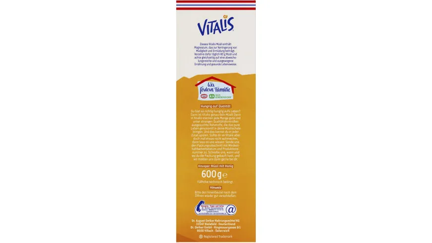 Dr.Oetker Vitalis Knusper Müsli Honeys 600 g