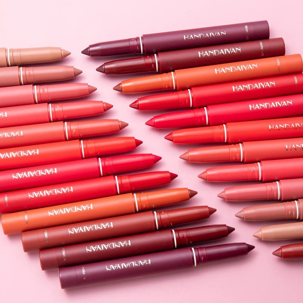 Haiaveng Lippenstift-Set 12 Farben Wachsmalstift Lippenstift Set, Non-Fading Matte Crayon Lippenstift mit integriertem Anspitzer