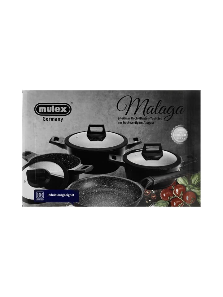 Mulex Kochgeschirr Set 7-tlg Topfset Koch-/Braten-Topf-Set Induktion in Schwarz günstig kaufen 7