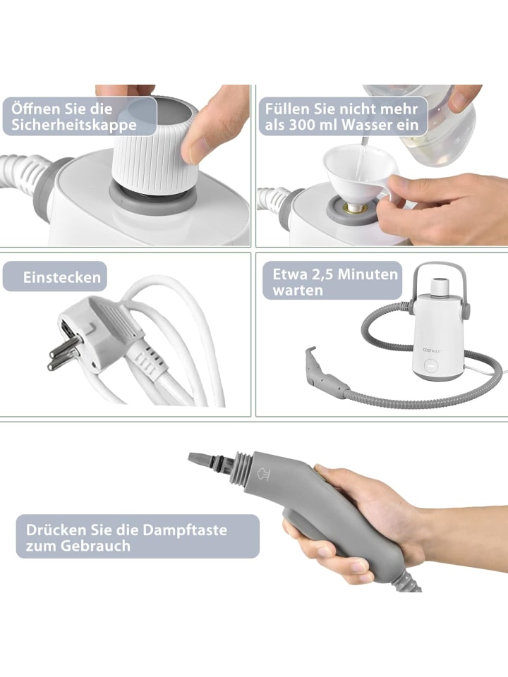 COSTWAY Dampfreiniger 1000W inkl. 10 Zubehör in Grau günstig kaufen 300 ml