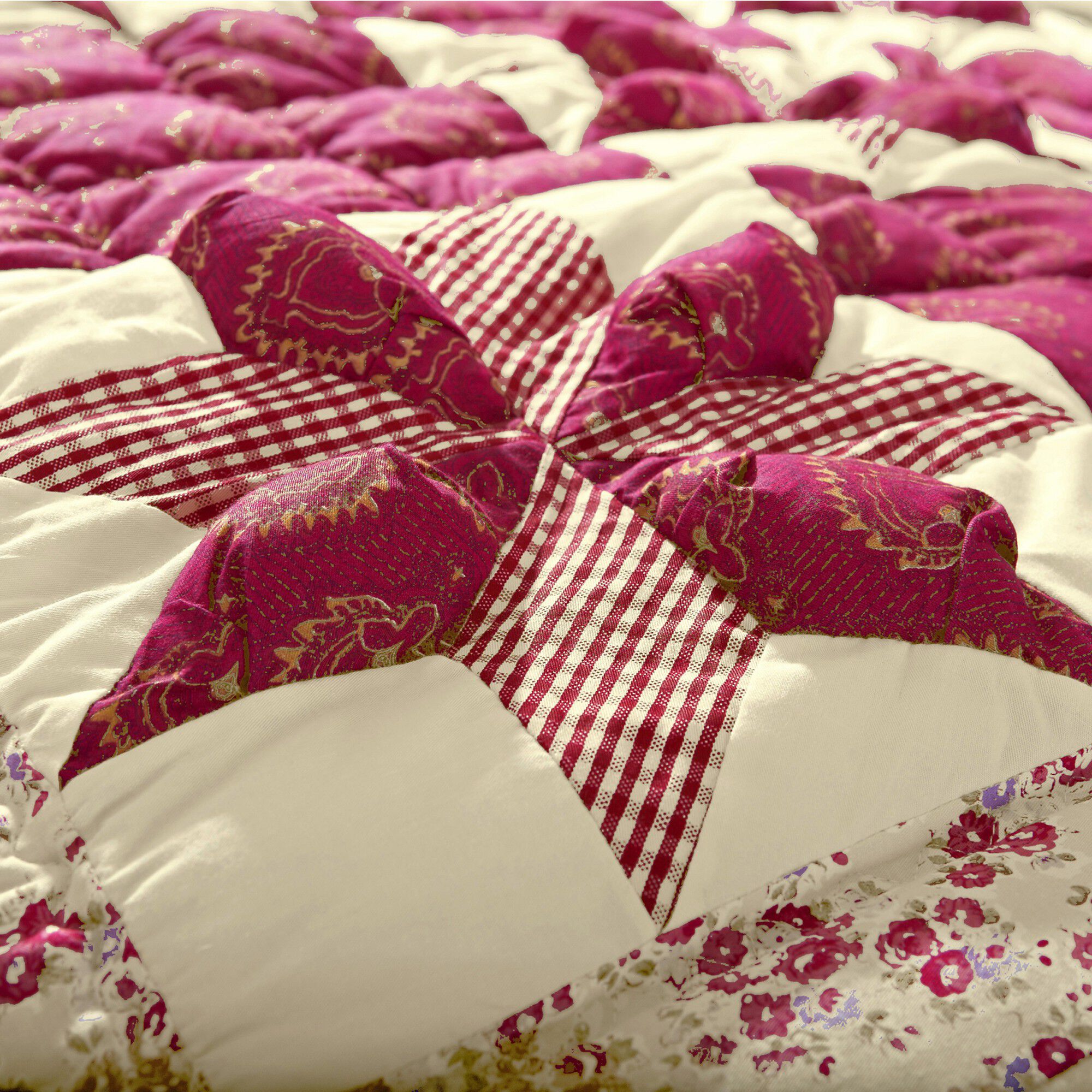 Couvre-lit patchwork imprimé fleurs