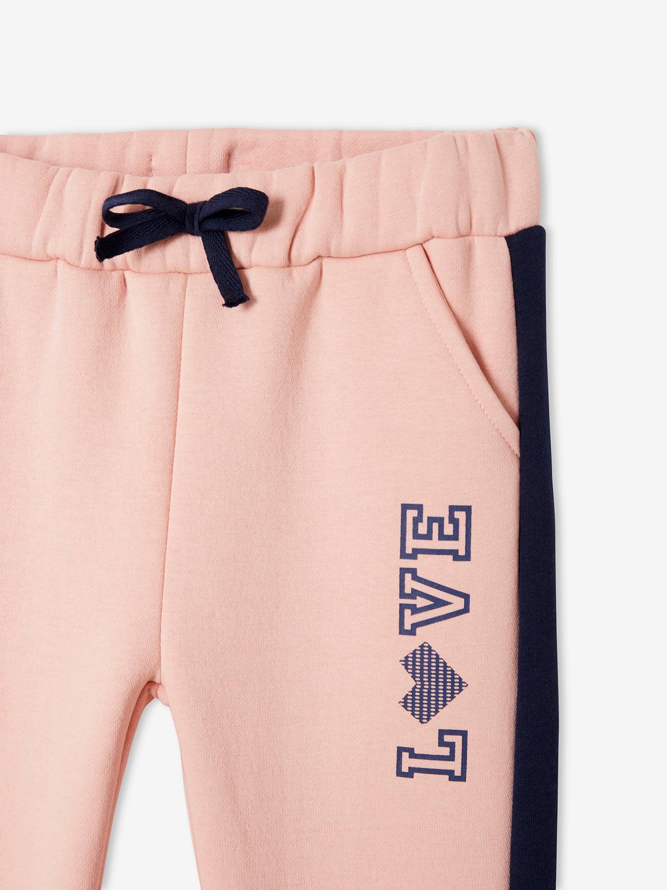 Pantalon de sport fille en molleton bandes côtés prune