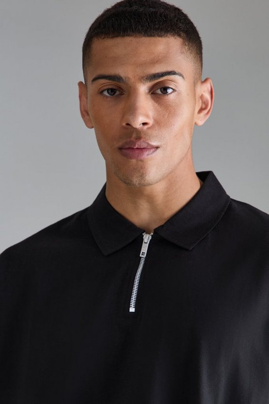 Oversize Poloshirt mit Reißverschluss